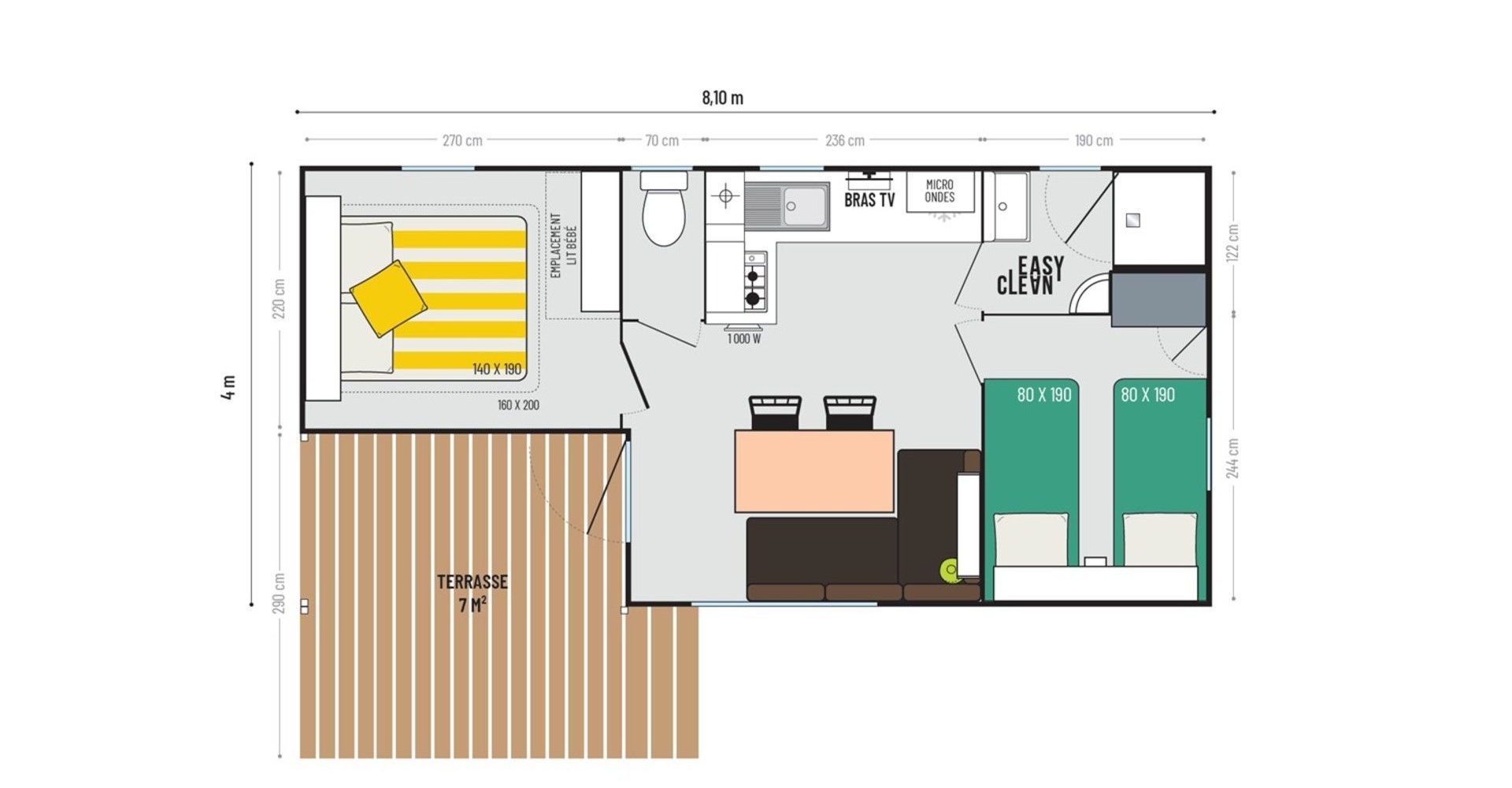 Camping La Vie : Plan Loggia 2chambres